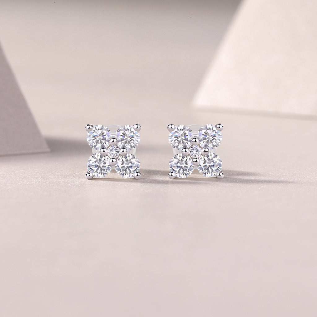 Frostine Moissanite Cluster Stud Earrings in Sterling Silver
