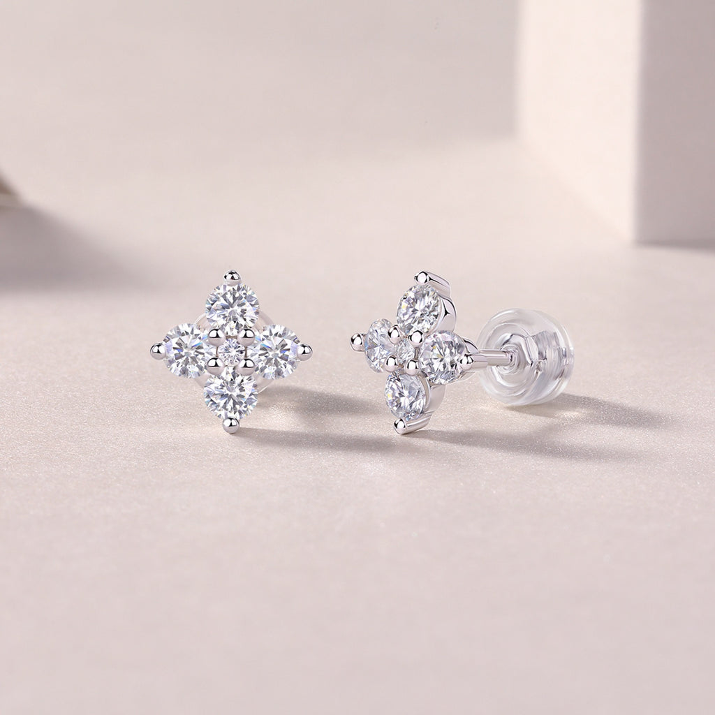 Frostine Moissanite Cluster Stud Earrings in Sterling Silver