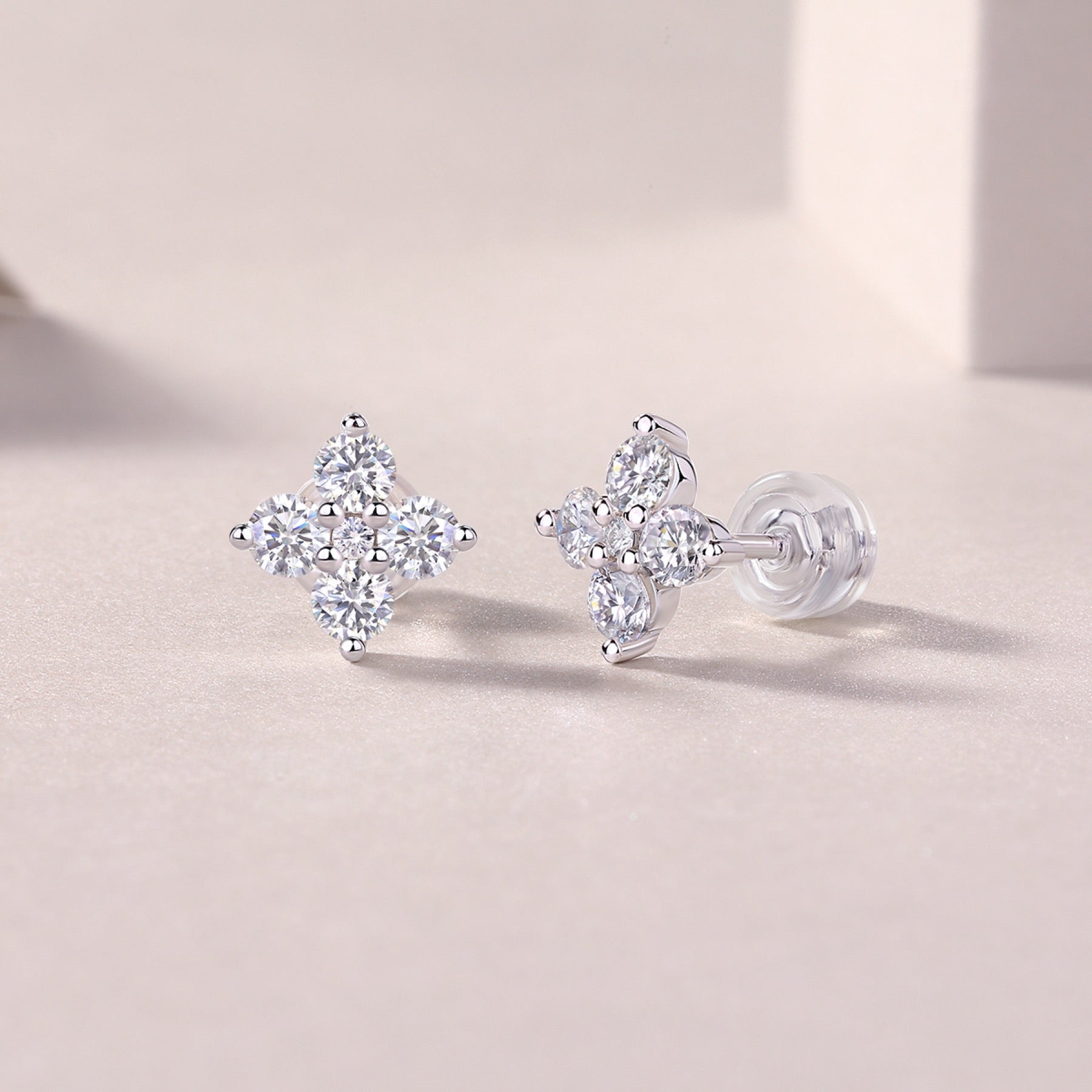 Frostine Moissanite Cluster Stud Earrings in Sterling Silver