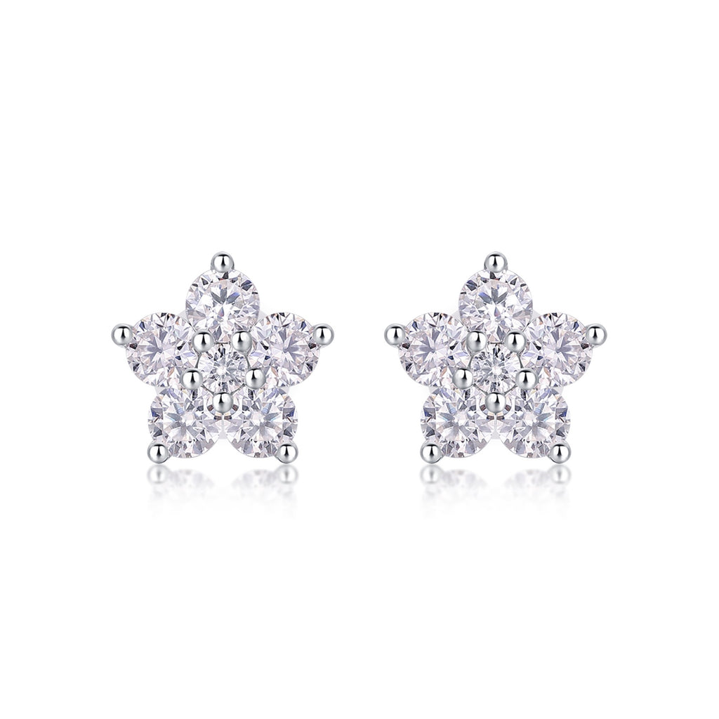 Floret Moissanite Flower Stud Earrings in Sterling Silver
