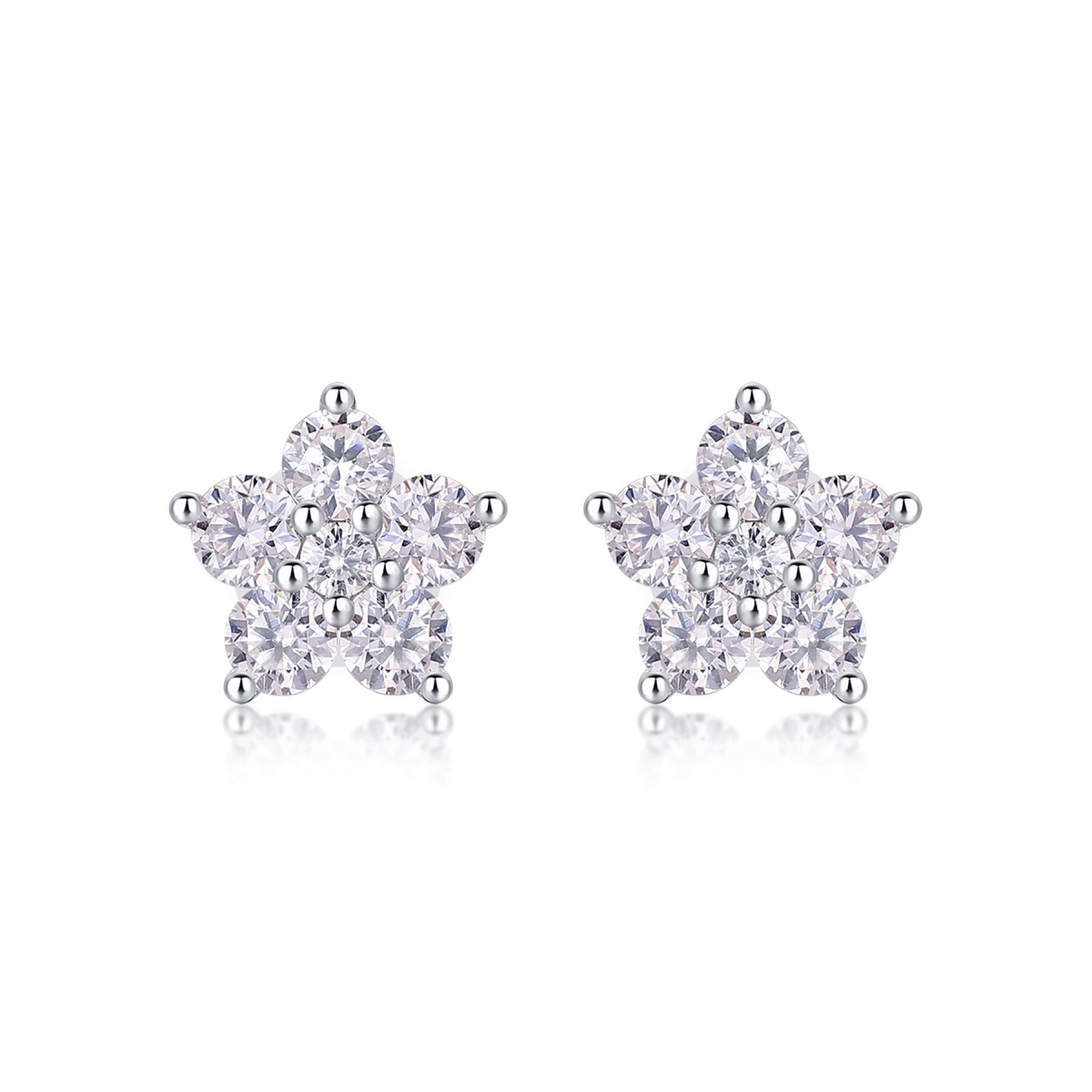 Floret Moissanite Flower Stud Earrings in Sterling Silver