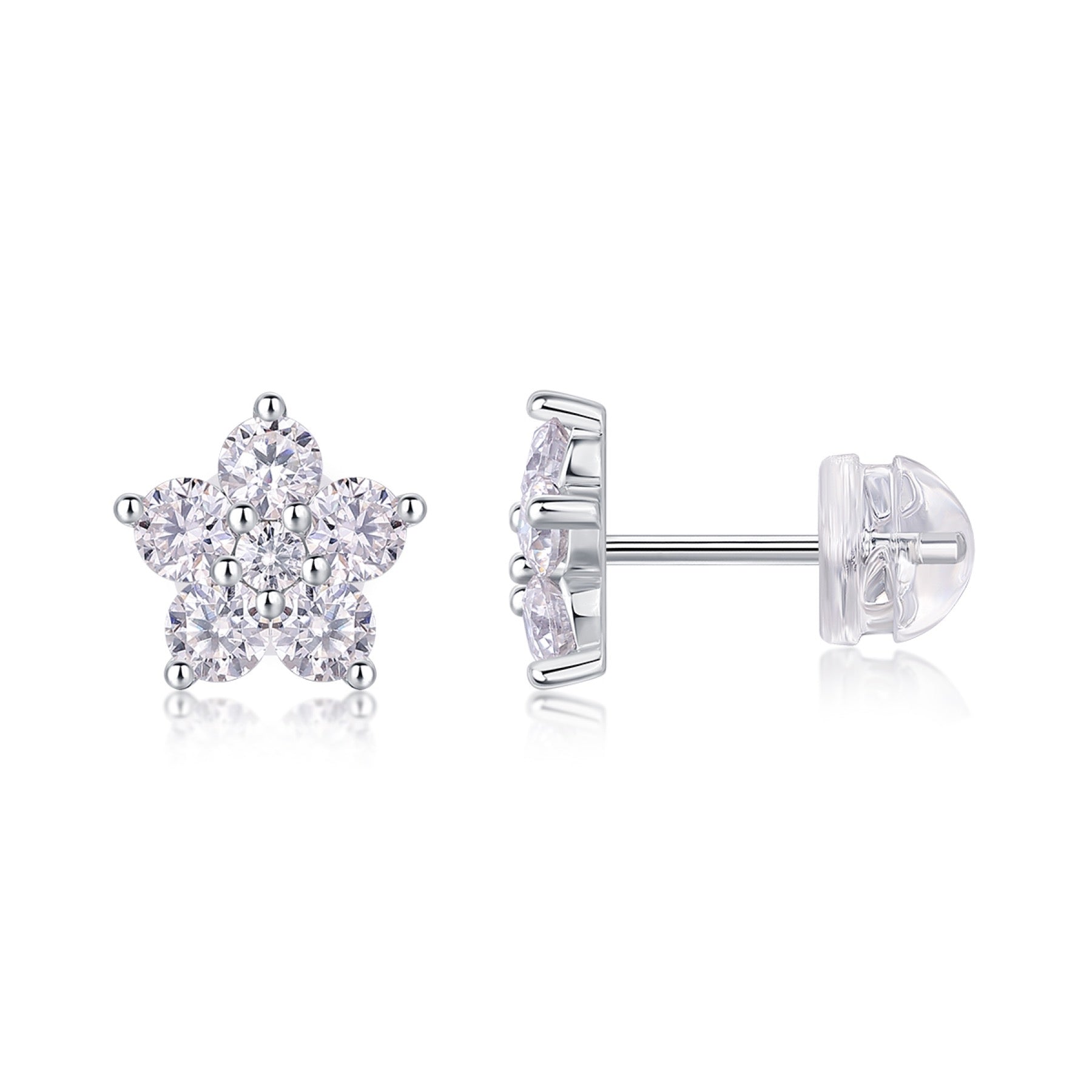 Floret Moissanite Flower Stud Earrings in Sterling Silver
