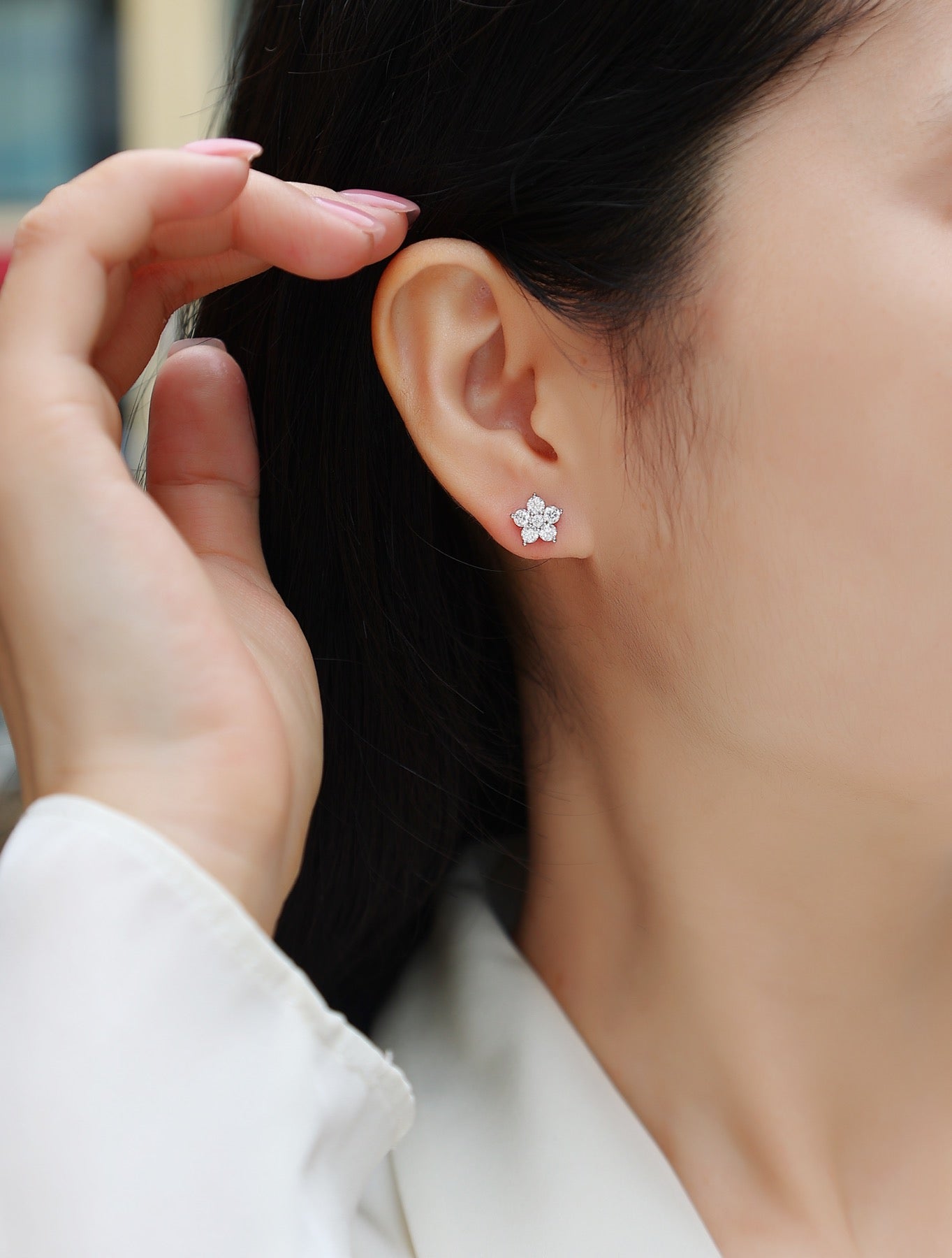 Floret Moissanite Flower Stud Earrings in Sterling Silver