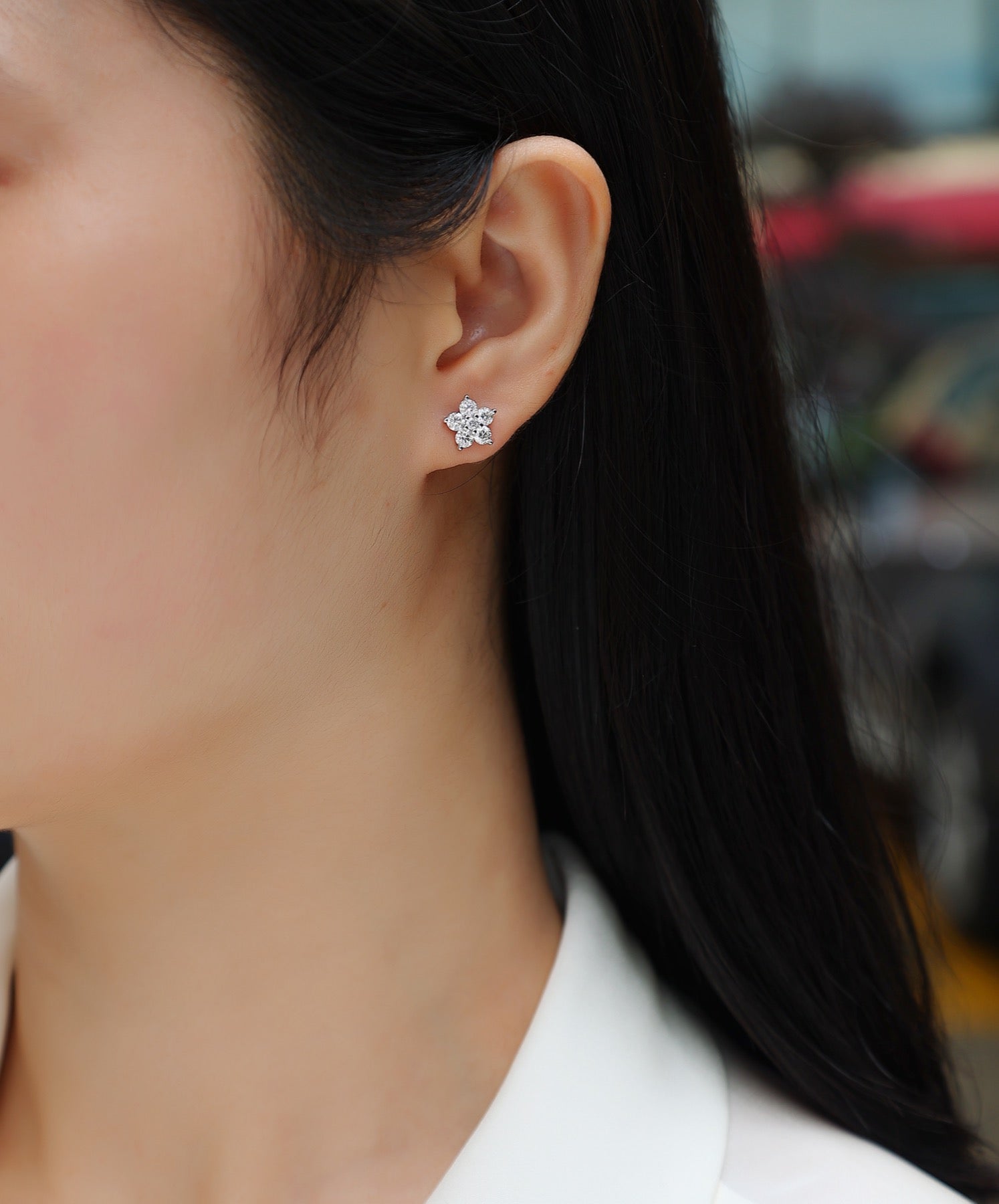 Floret Moissanite Flower Stud Earrings in Sterling Silver