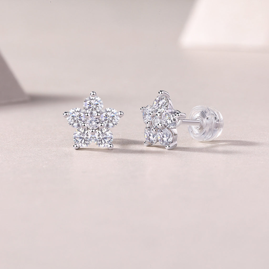 Floret Moissanite Flower Stud Earrings in Sterling Silver