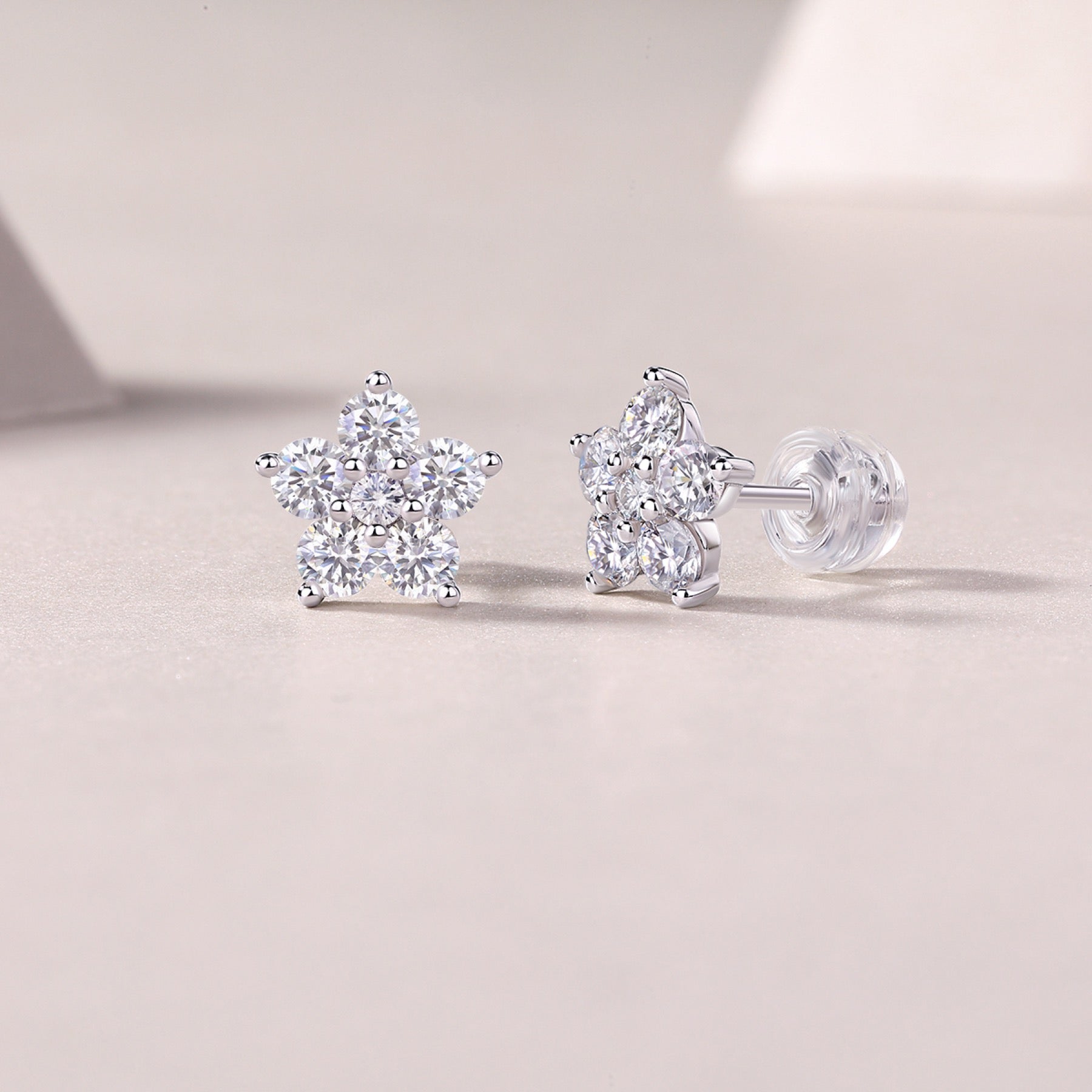 Floret Moissanite Flower Stud Earrings in Sterling Silver