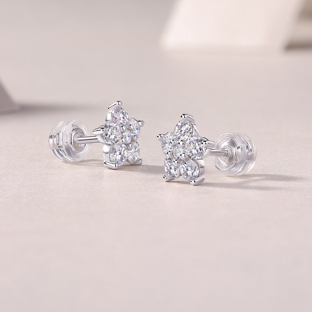 Floret Moissanite Flower Stud Earrings in Sterling Silver