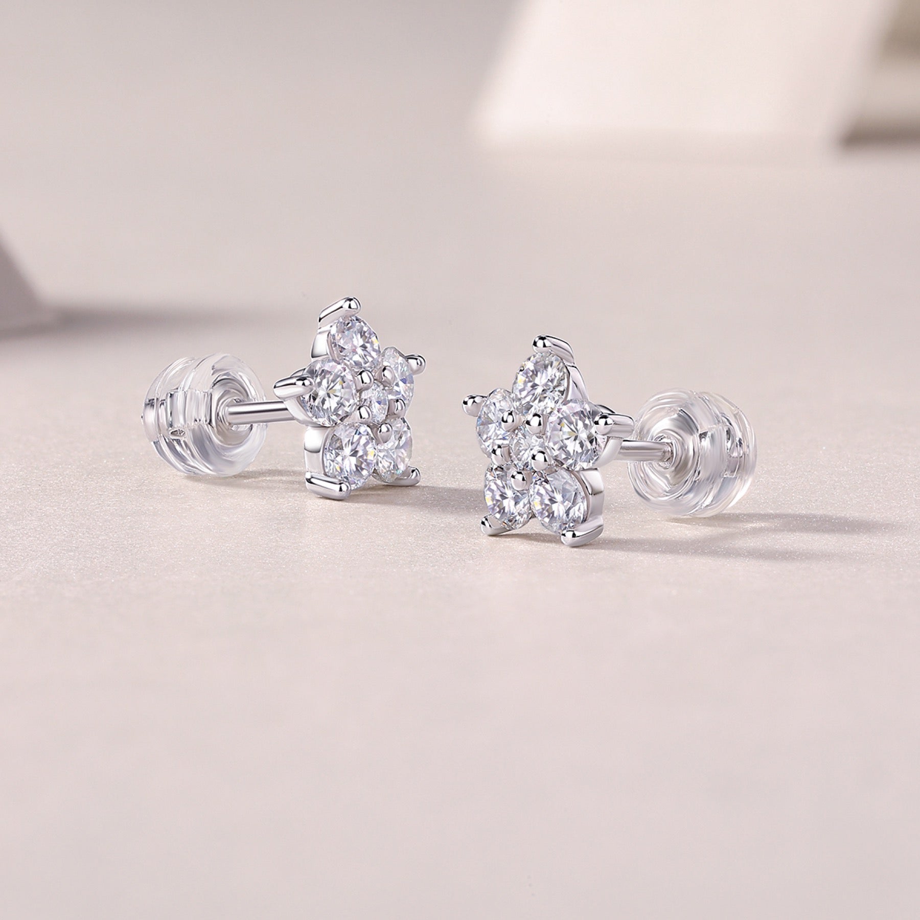 Floret Moissanite Flower Stud Earrings in Sterling Silver