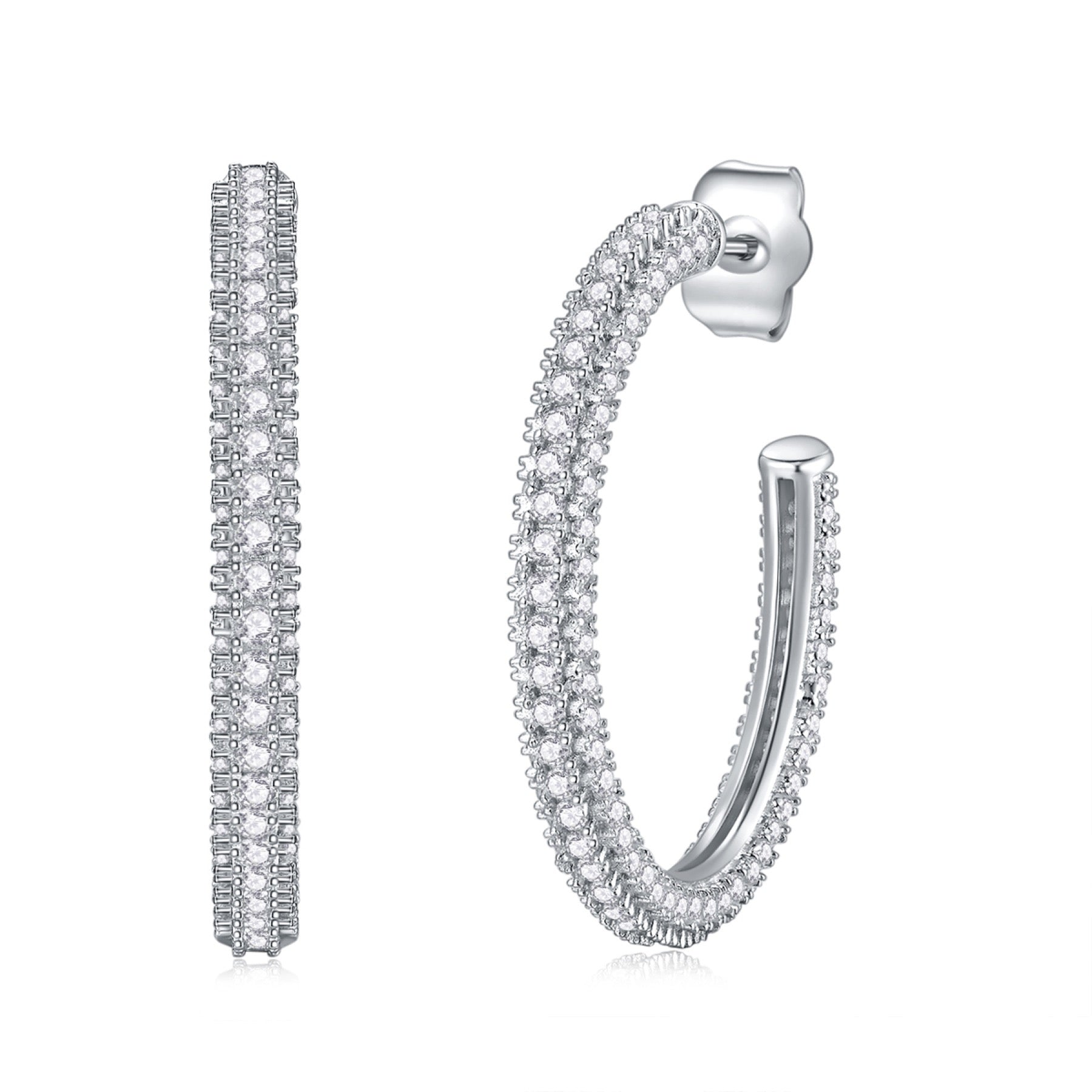 Fine Moissanite Hoop Earrings in Sterling Silver