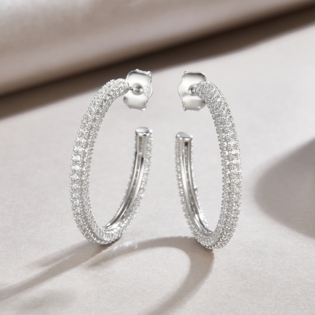 Fine Moissanite Hoop Earrings in Sterling Silver