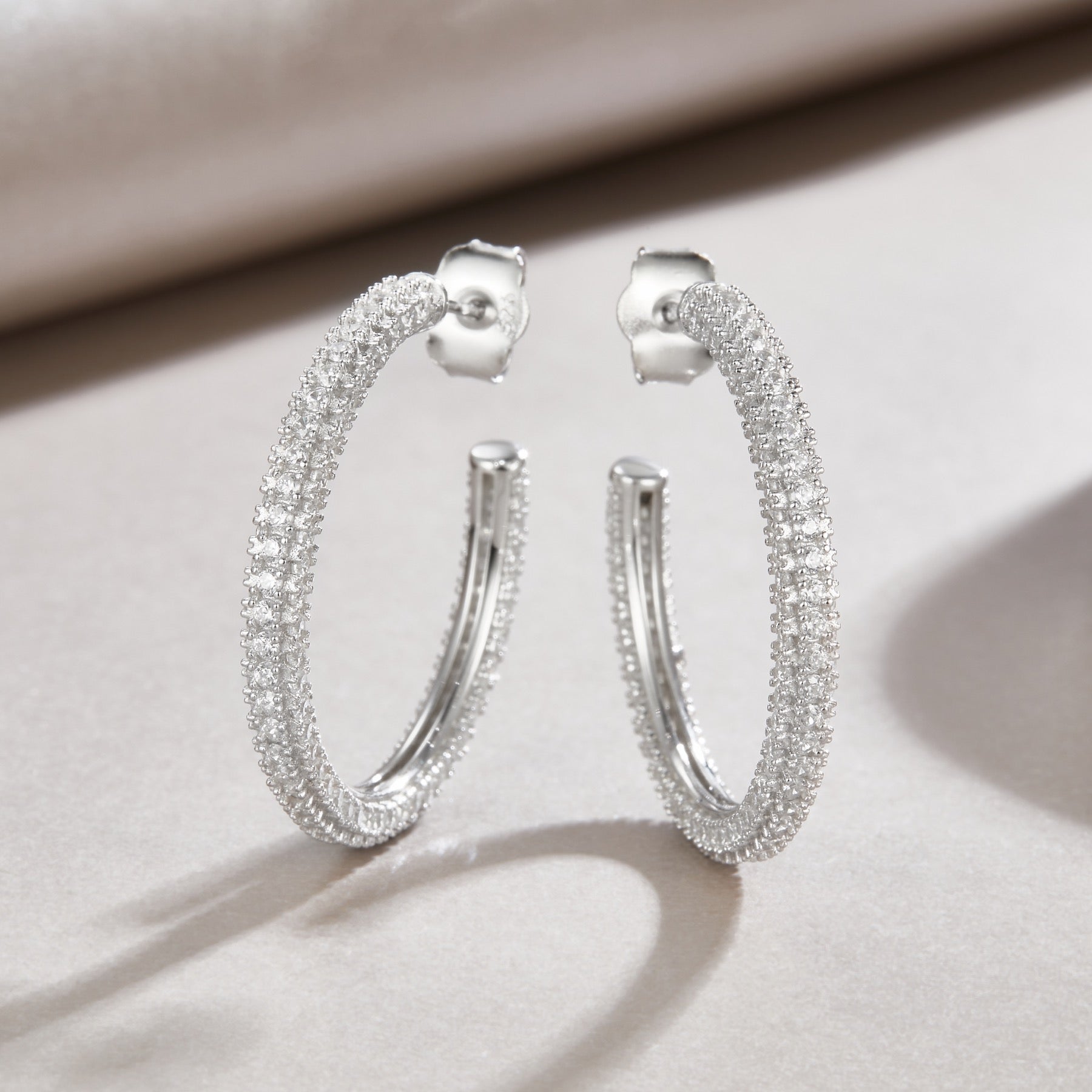 Fine Moissanite Hoop Earrings in Sterling Silver