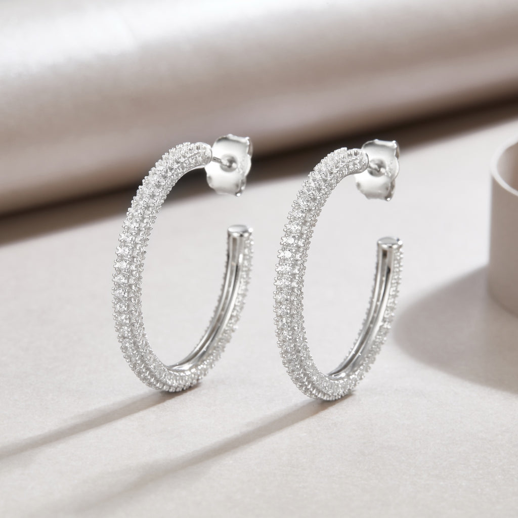 Fine Moissanite Hoop Earrings in Sterling Silver