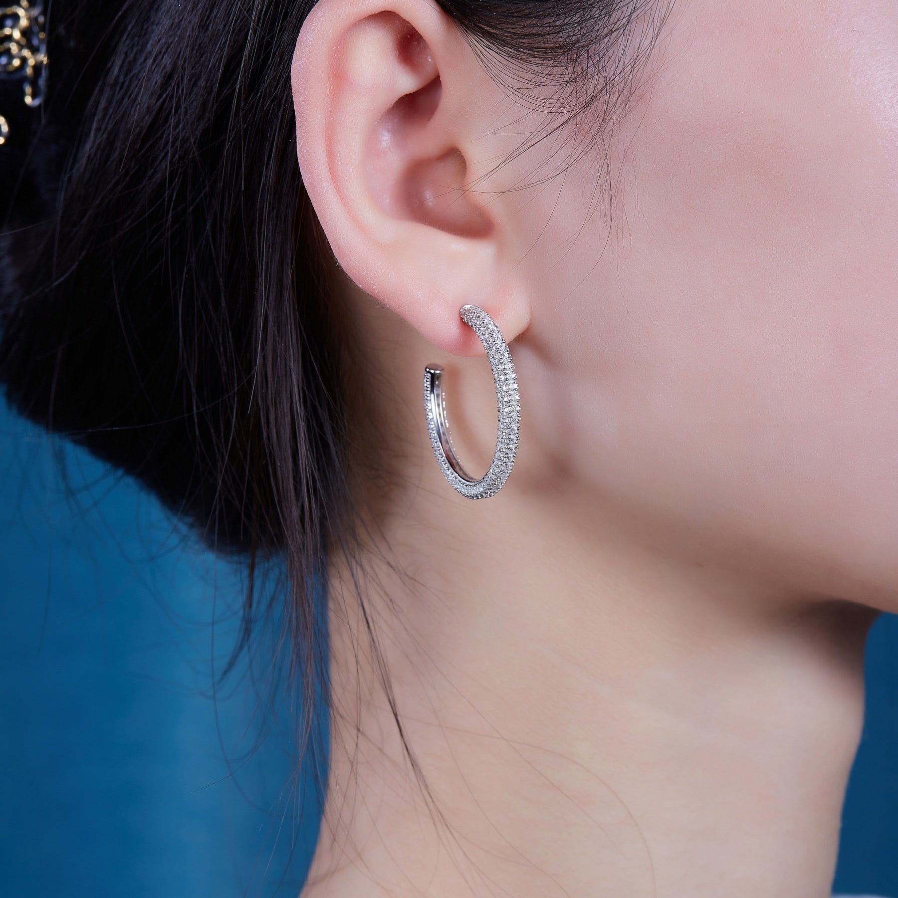 Fine Moissanite Hoop Earrings in Sterling Silver