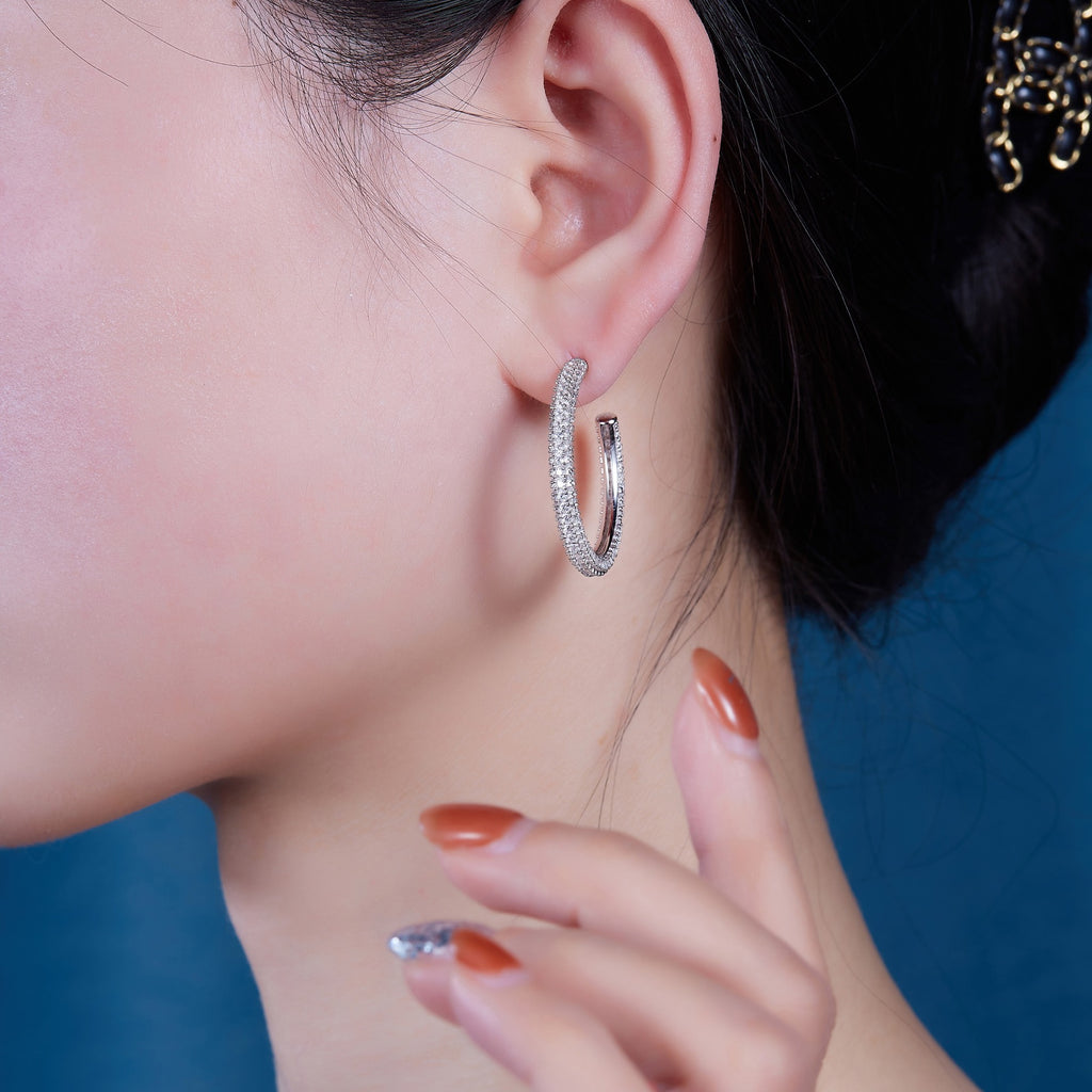 Fine Moissanite Hoop Earrings in Sterling Silver