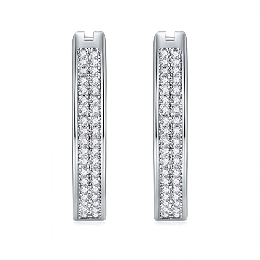 Double Moissanite Huggie Hoop Earrings in Sterling Silver