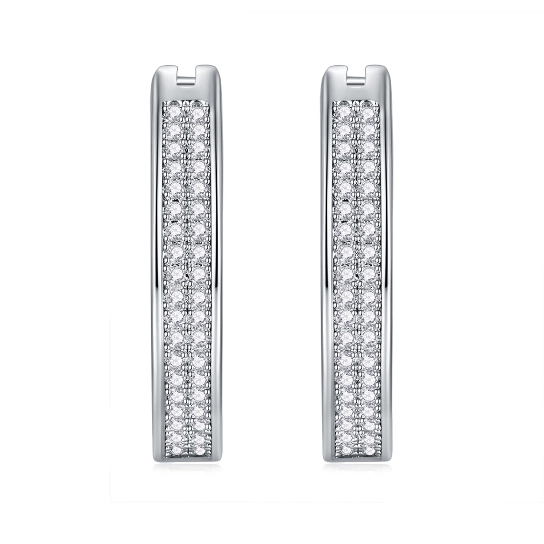 Double Moissanite Huggie Hoop Earrings in Sterling Silver