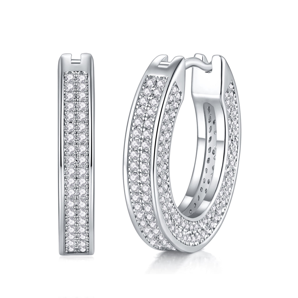 Double Moissanite Huggie Hoop Earrings in Sterling Silver