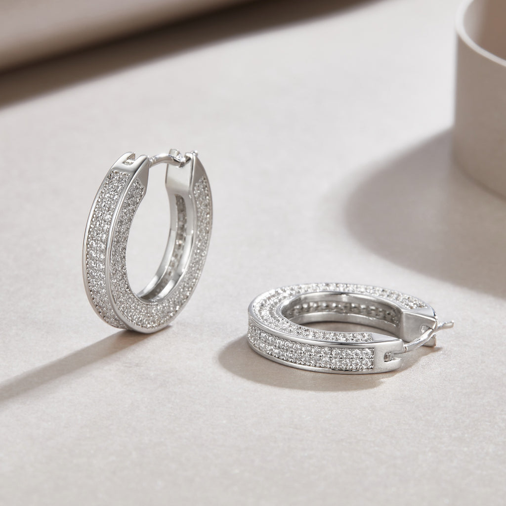 Double Moissanite Huggie Hoop Earrings in Sterling Silver