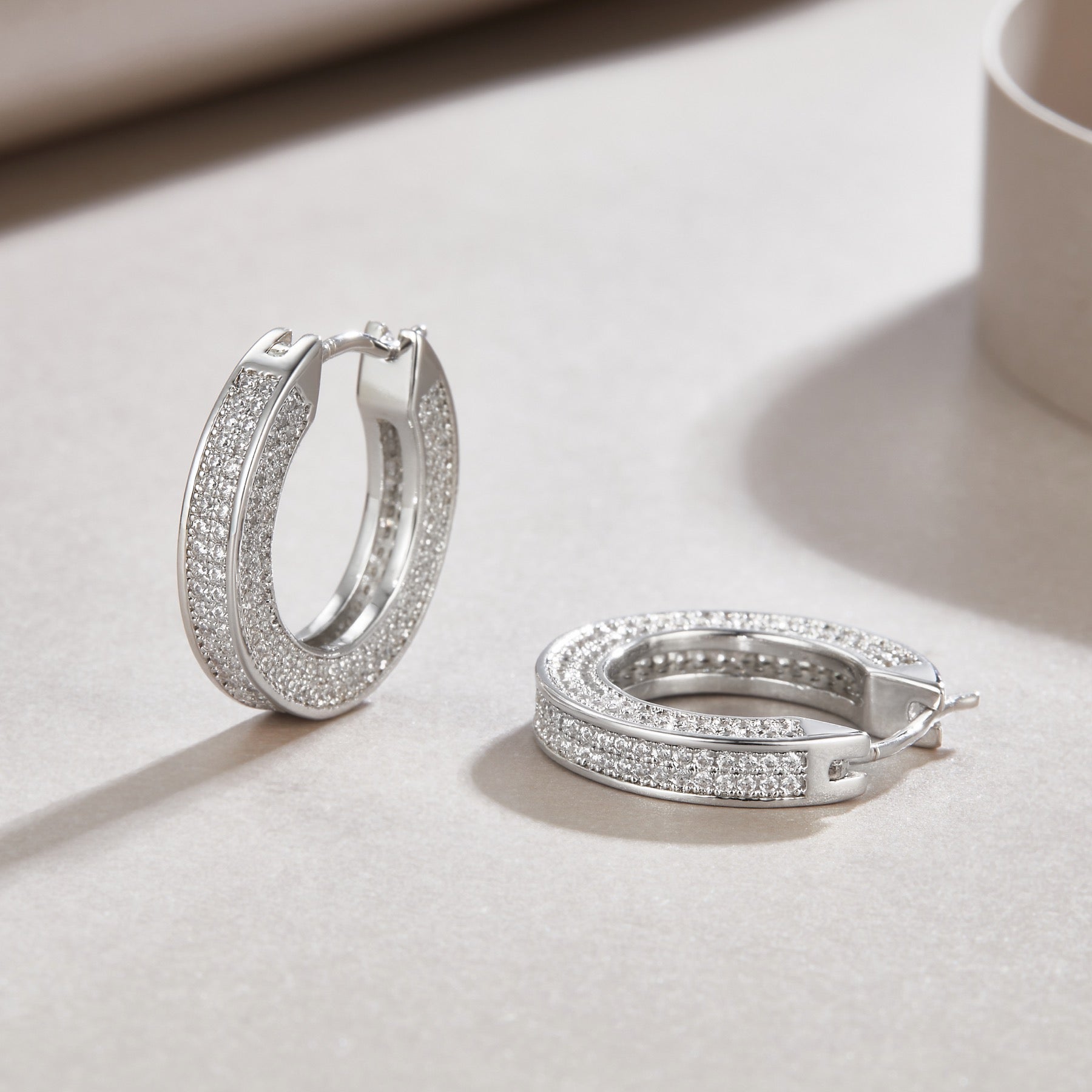 Double Moissanite Huggie Hoop Earrings in Sterling Silver