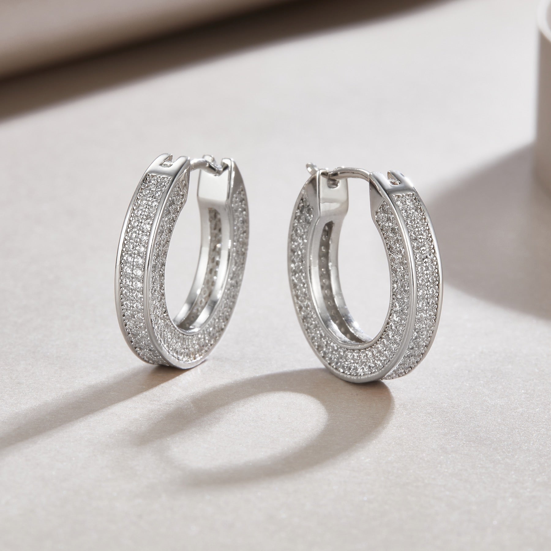 Double Moissanite Huggie Hoop Earrings in Sterling Silver