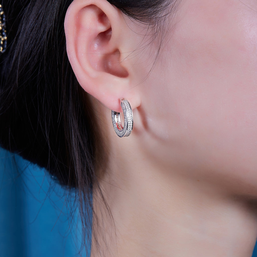Double Moissanite Huggie Hoop Earrings in Sterling Silver