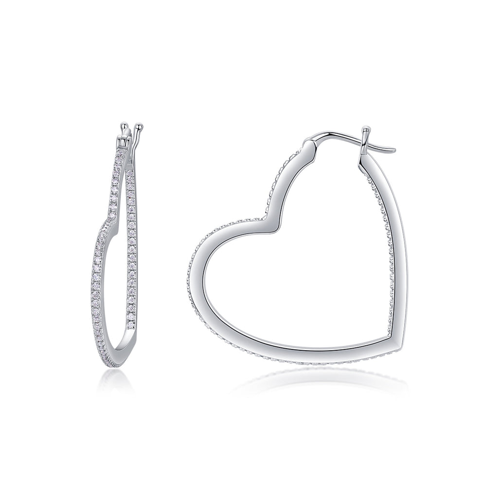 Fondant Moissanite Heart Hoop Earrings in Sterling Silver