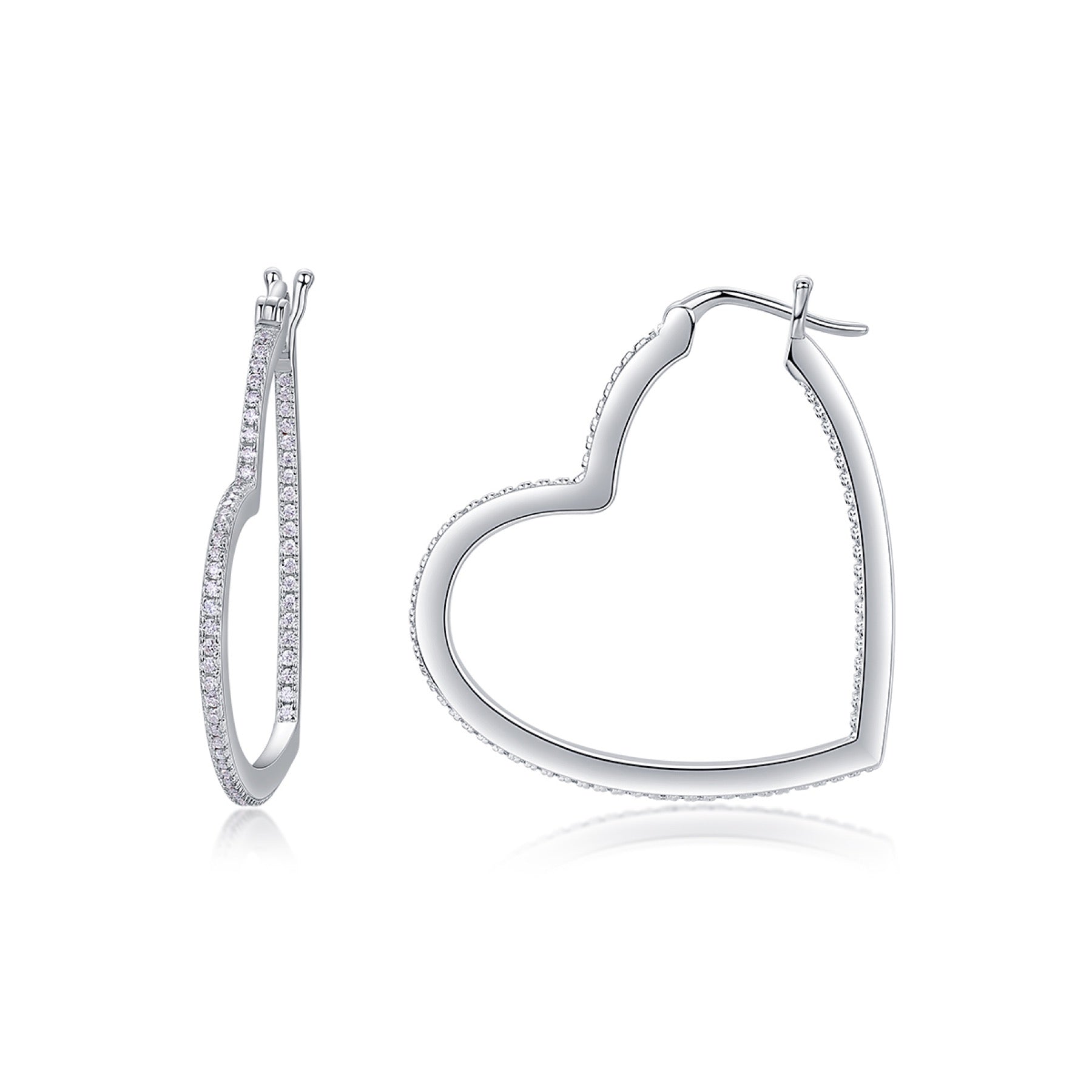 Fondant Moissanite Heart Hoop Earrings in Sterling Silver