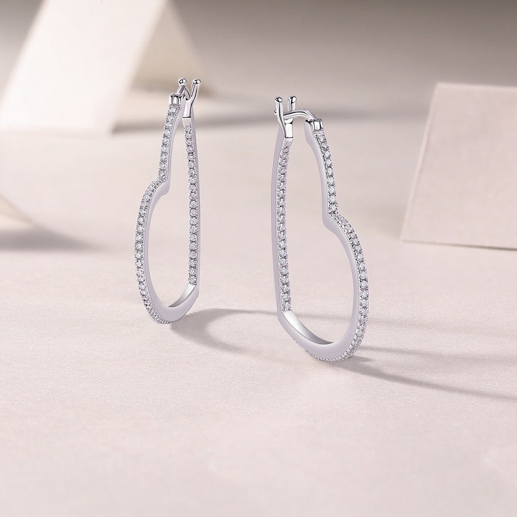 Fondant Moissanite Heart Hoop Earrings in Sterling Silver