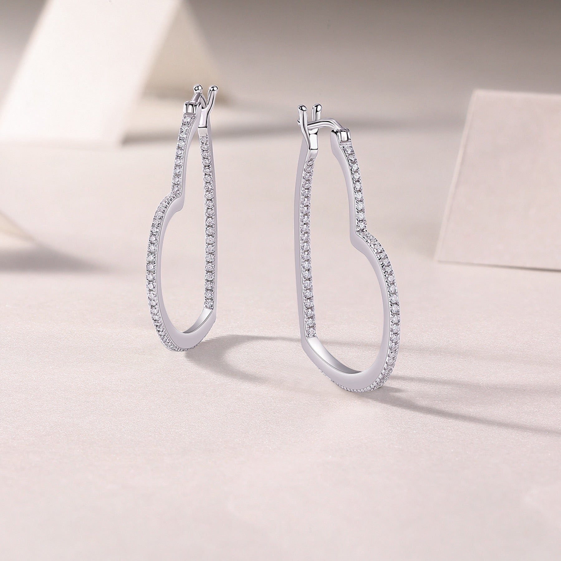 Fondant Moissanite Heart Hoop Earrings in Sterling Silver