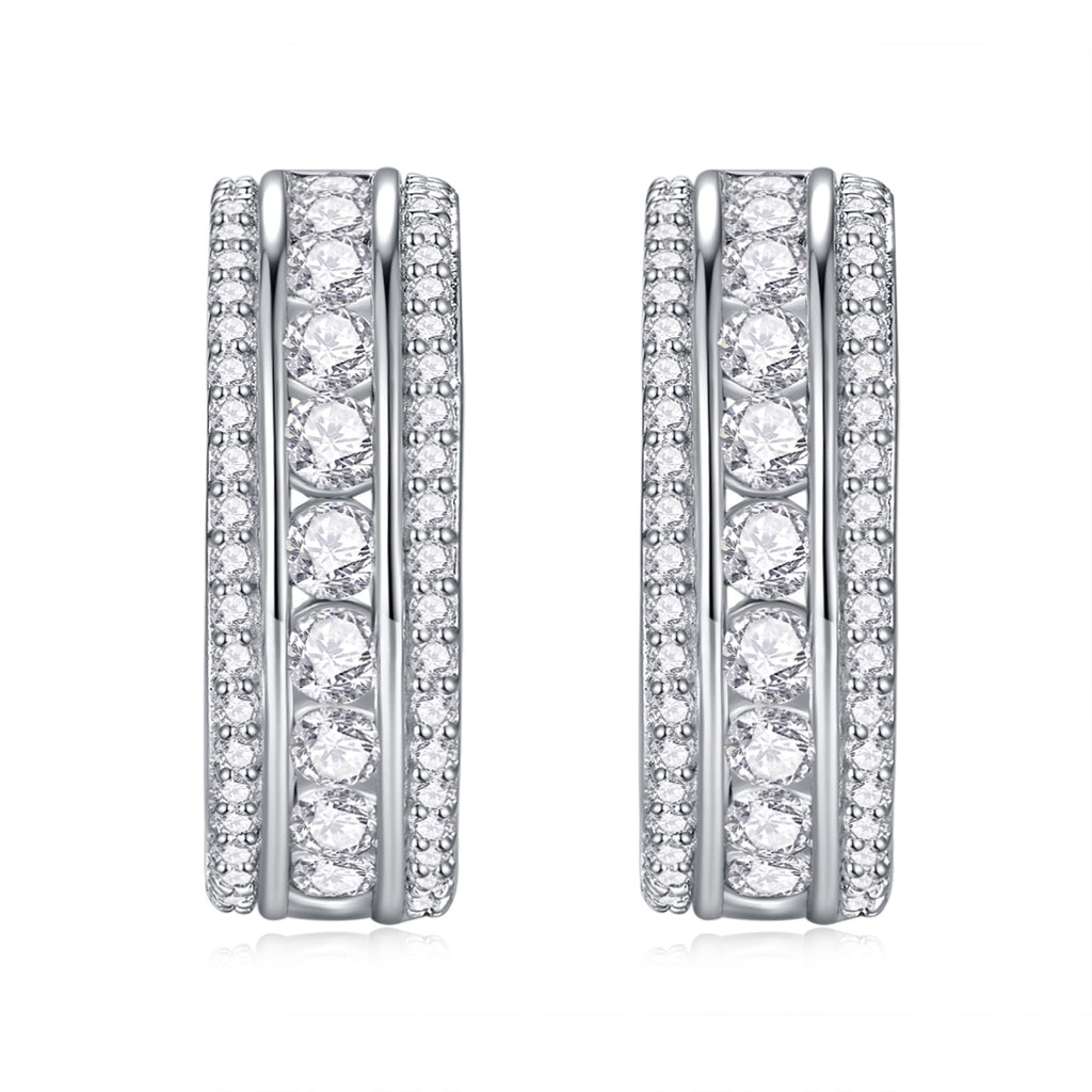 Treble Moissanite Huggie Hoop Earrings in Sterling Silver