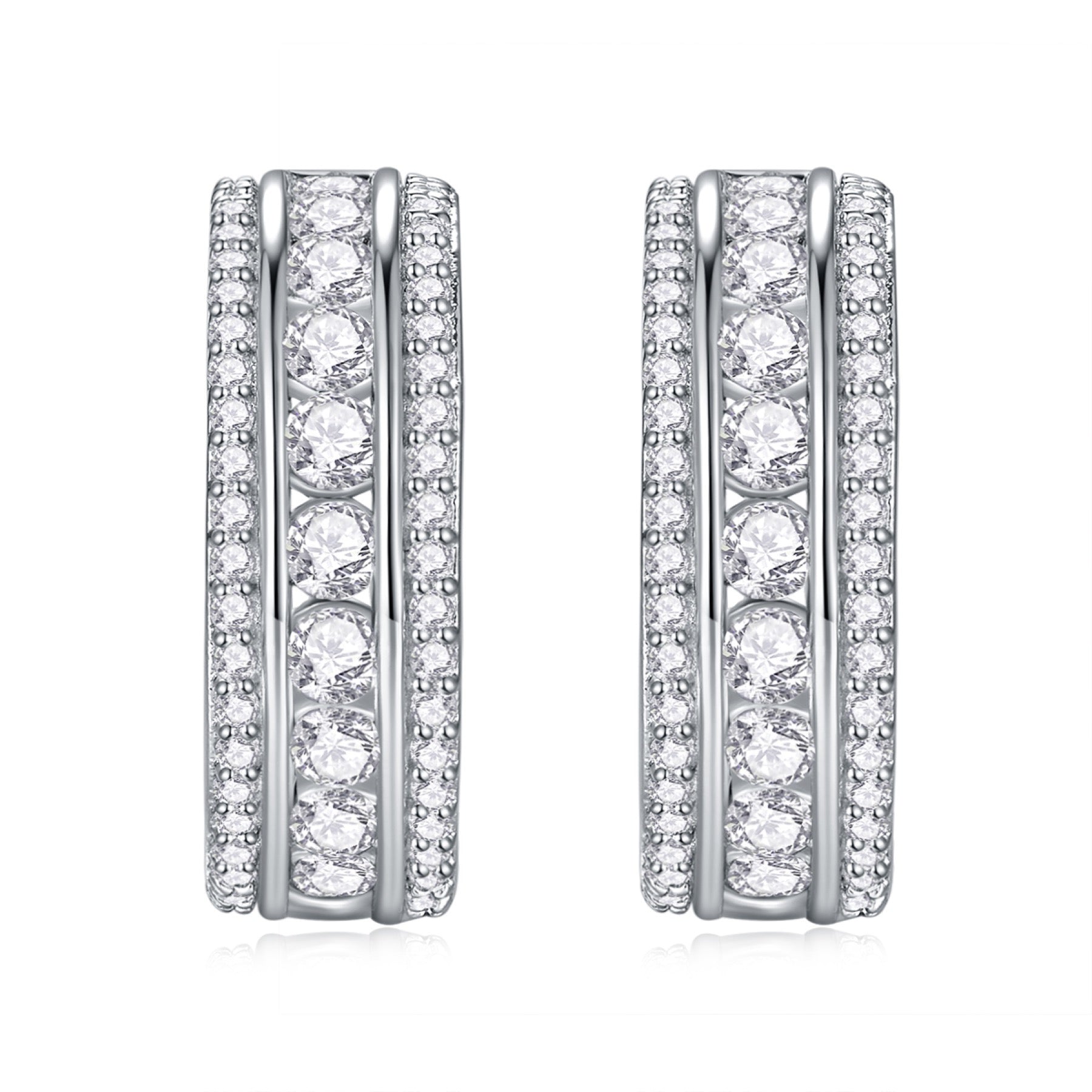Treble Moissanite Huggie Hoop Earrings in Sterling Silver