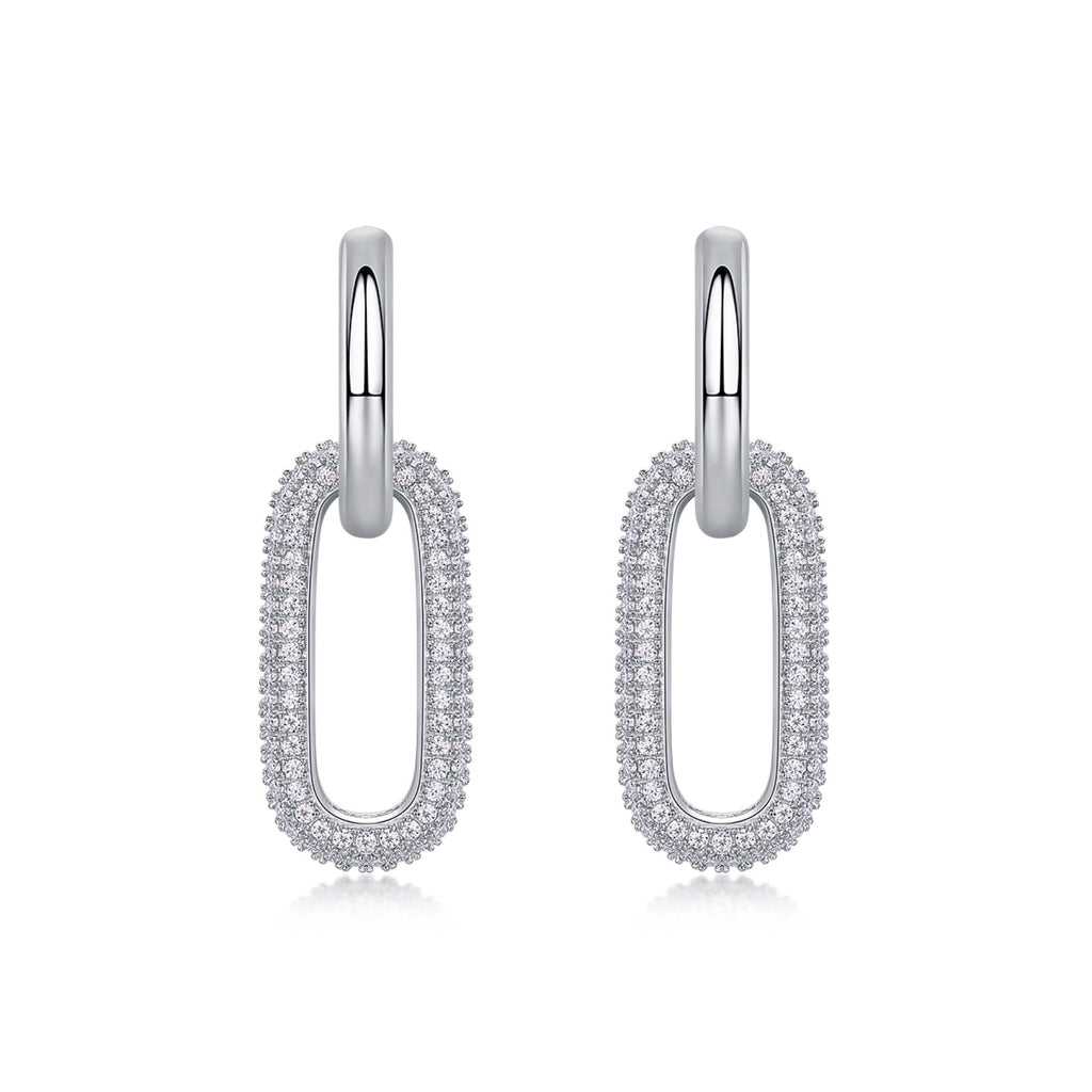 Chainlink Moissanite Link Huggie Hoop Earrings in Sterling Silver