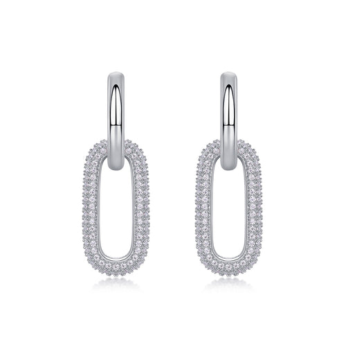 Chainlink Moissanite Link Huggie Hoop Earrings in Sterling Silver