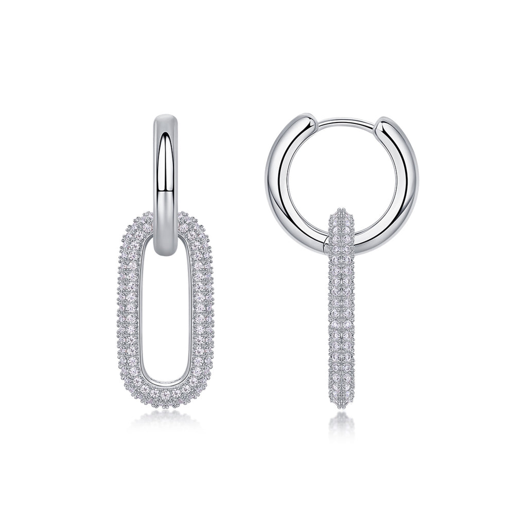 Chainlink Moissanite Link Huggie Hoop Earrings in Sterling Silver