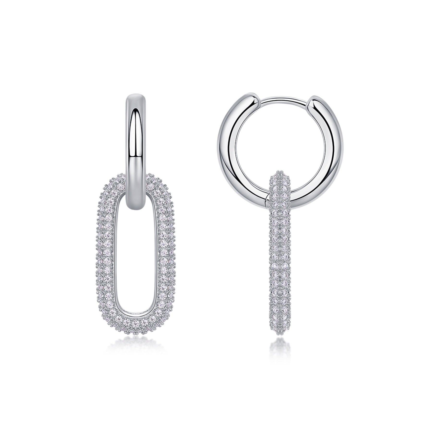 Chainlink Moissanite Link Huggie Hoop Earrings in Sterling Silver