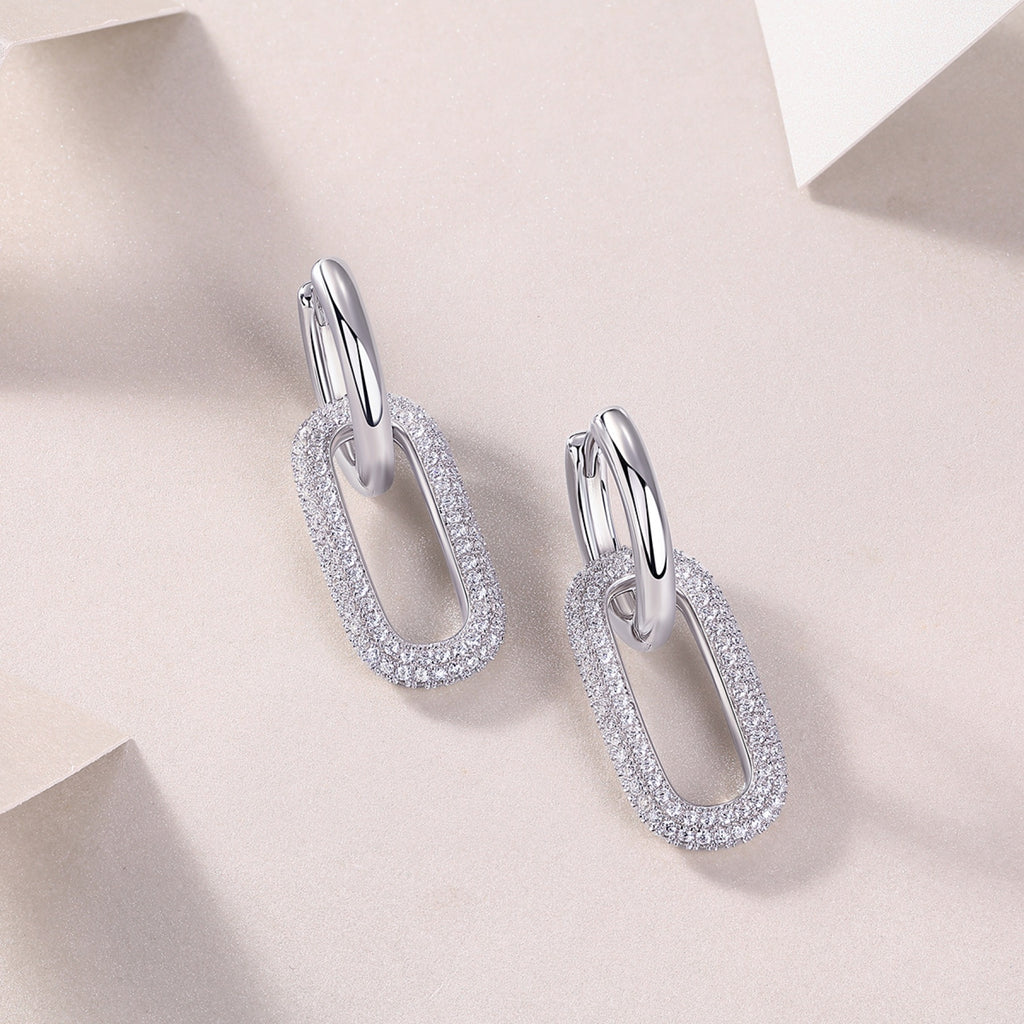 Chainlink Moissanite Link Huggie Hoop Earrings in Sterling Silver