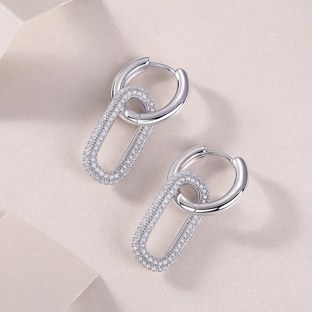 Chainlink Moissanite Link Huggie Hoop Earrings in Sterling Silver