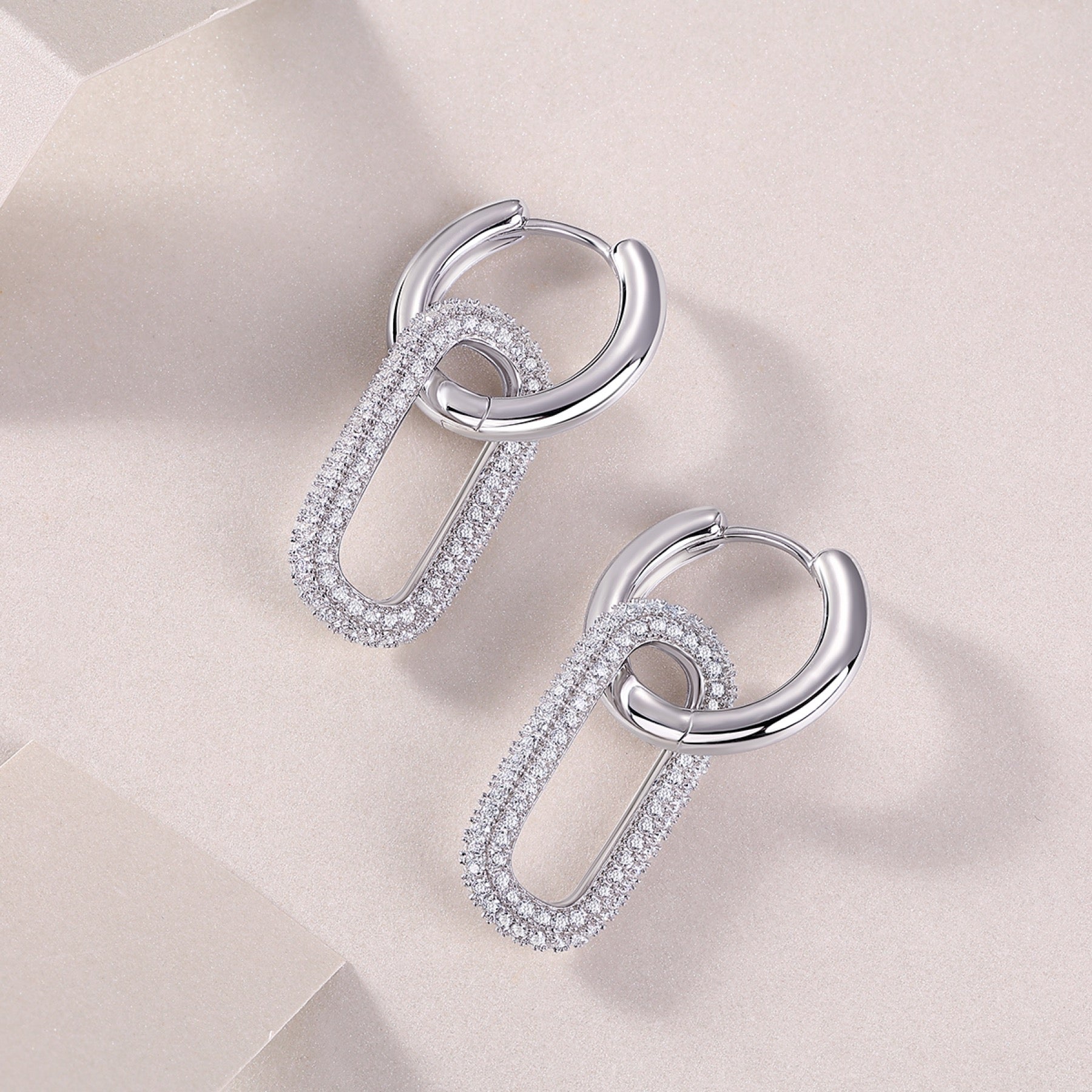 Chainlink Moissanite Link Huggie Hoop Earrings in Sterling Silver