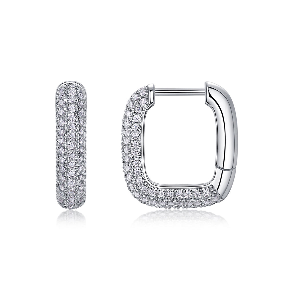 Squared Moissanite Square Huggie Hoop Earrings in Sterling Silver