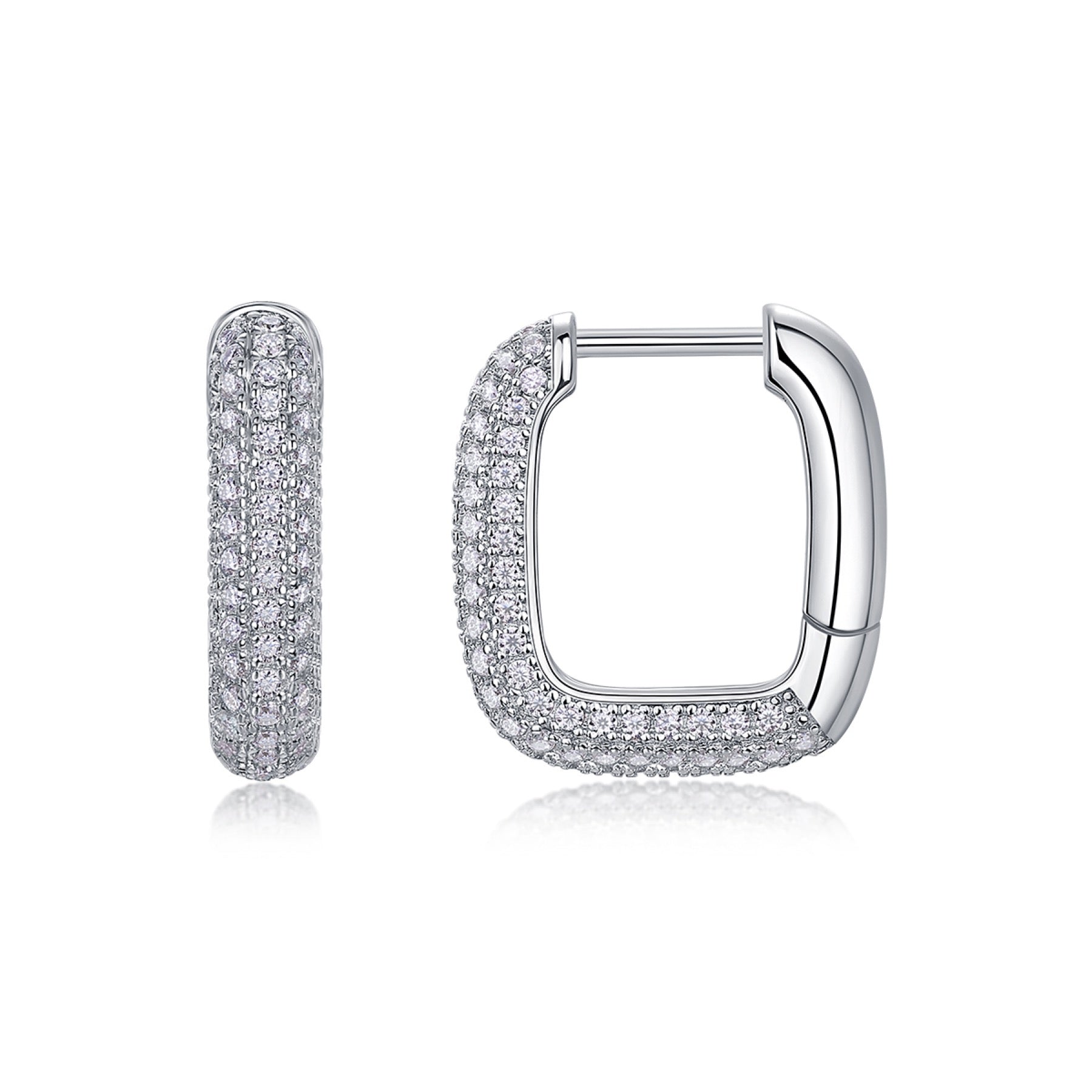 Squared Moissanite Square Huggie Hoop Earrings in Sterling Silver
