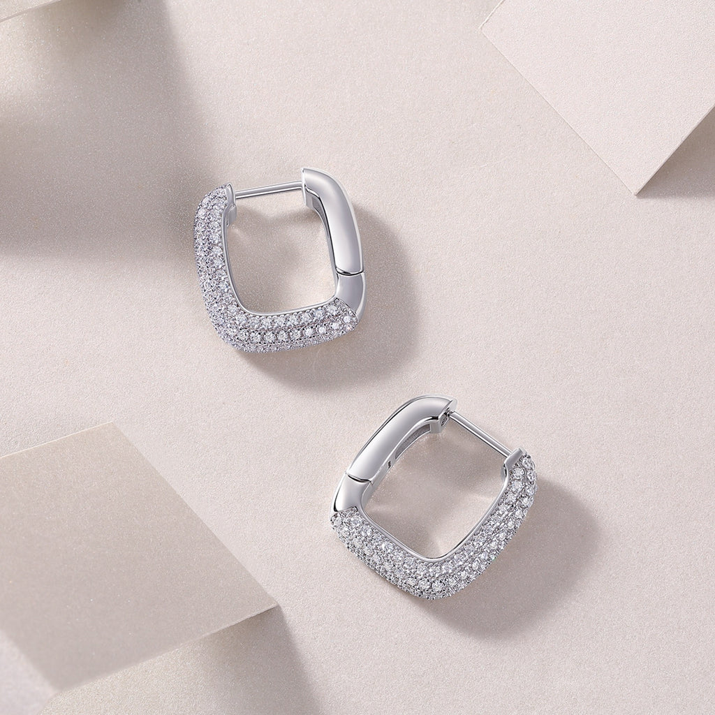 Squared Moissanite Square Huggie Hoop Earrings in Sterling Silver