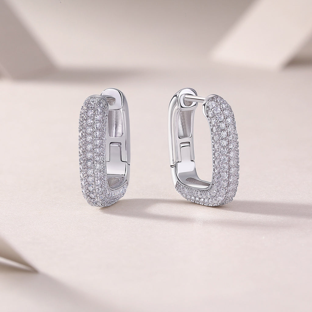 Squared Moissanite Square Huggie Hoop Earrings in Sterling Silver