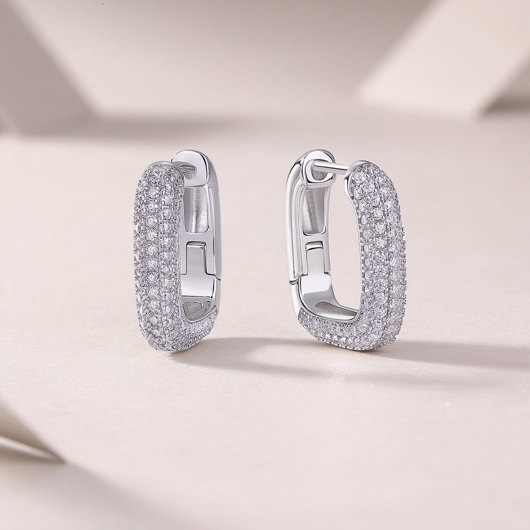 Squared Moissanite Square Huggie Hoop Earrings in Sterling Silver