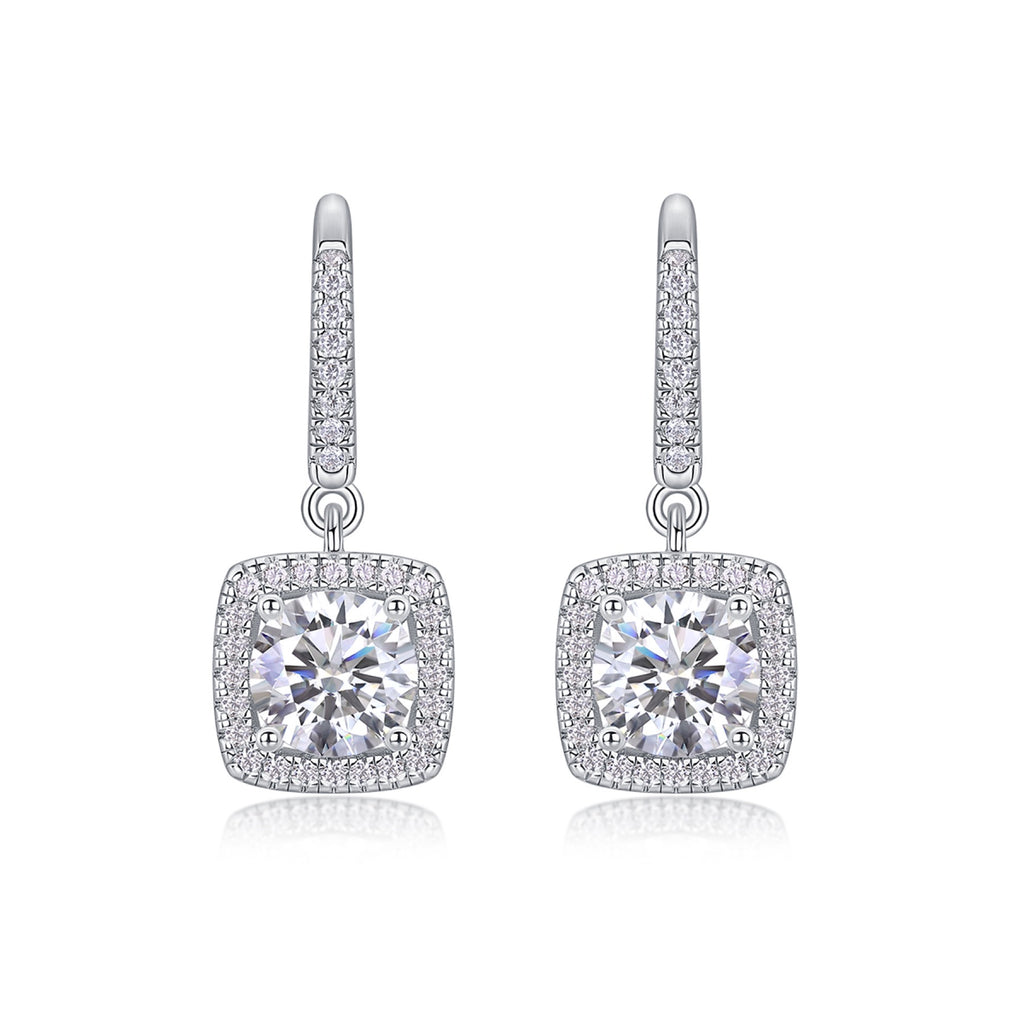 Adorn Moissanite Halo Drop Earrings in Sterling Silver