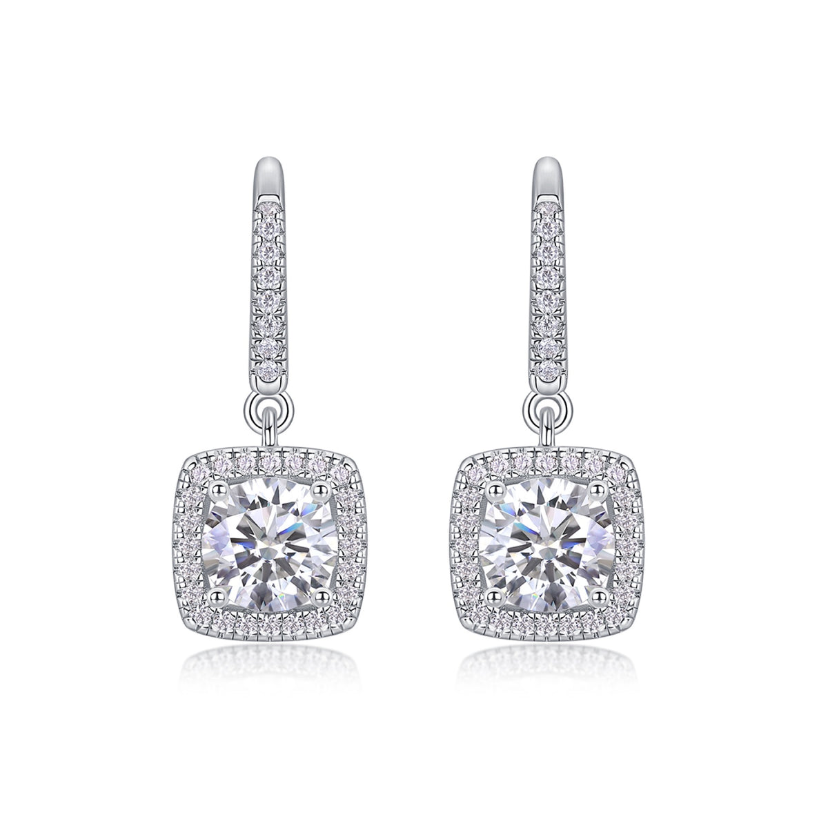 Adorn Moissanite Halo Drop Earrings in Sterling Silver