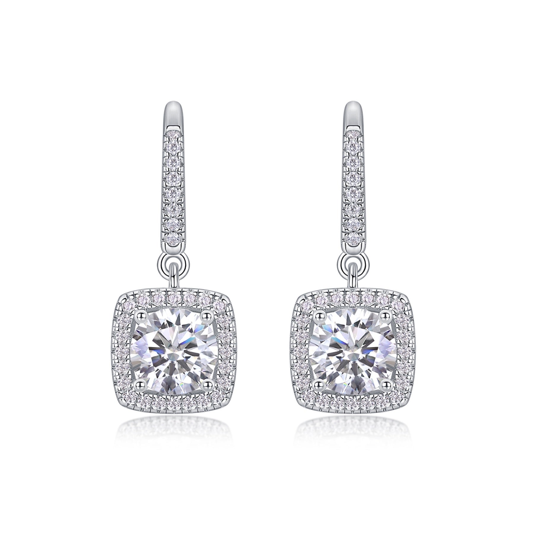 Adorn Moissanite Halo Drop Earrings in Sterling Silver