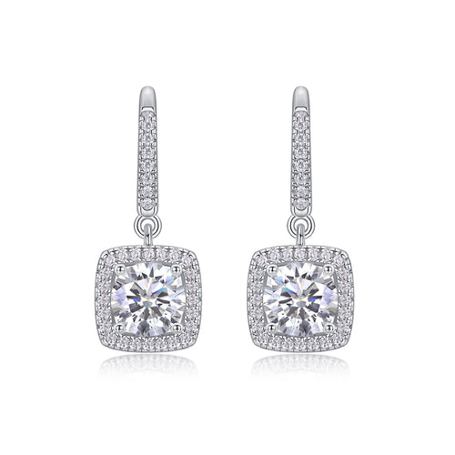 Adorn Moissanite Halo Drop Earrings in Sterling Silver
