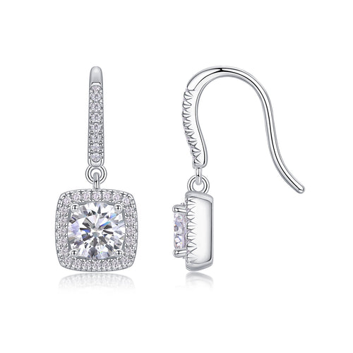 Adorn Moissanite Halo Drop Earrings in Sterling Silver