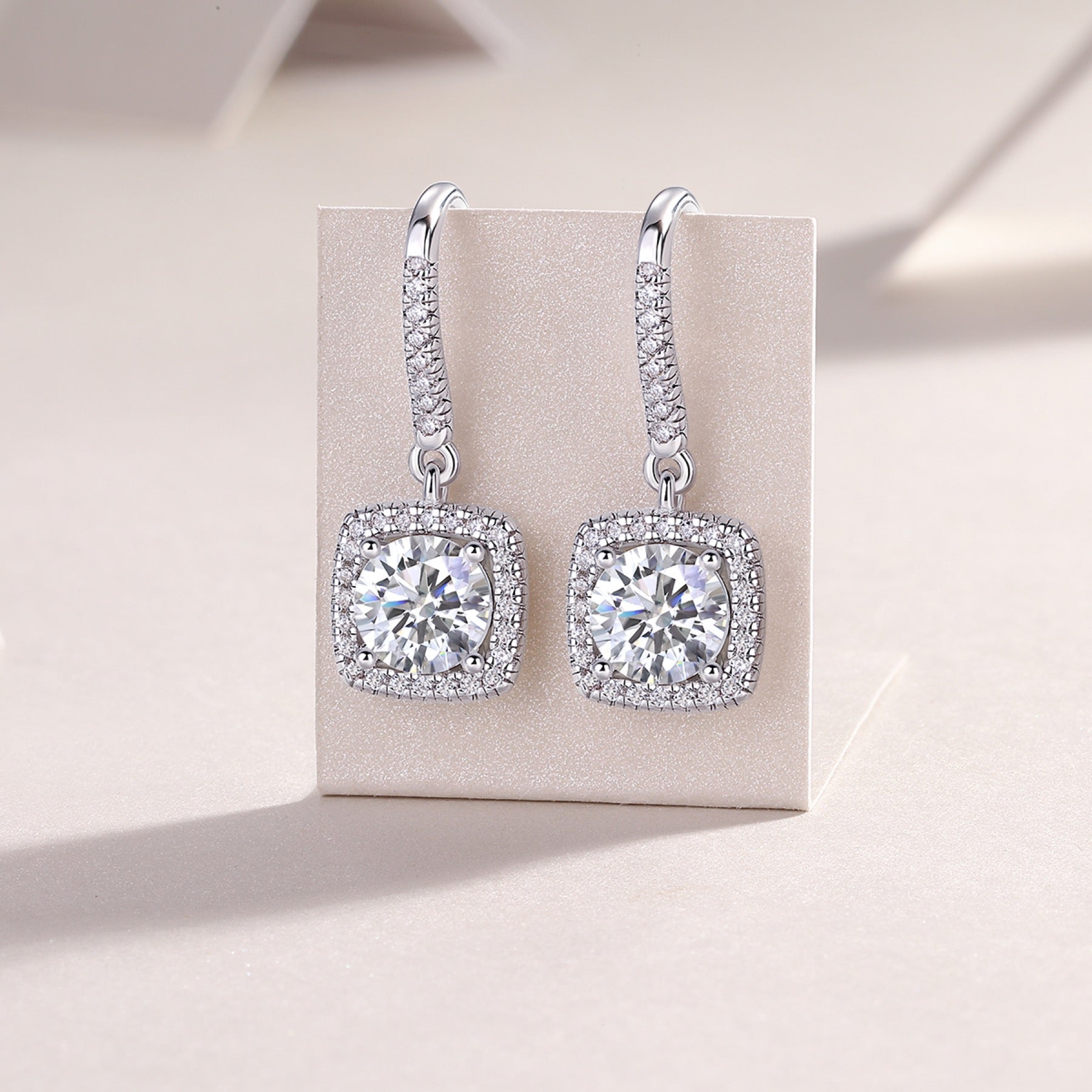 Adorn Moissanite Halo Drop Earrings in Sterling Silver