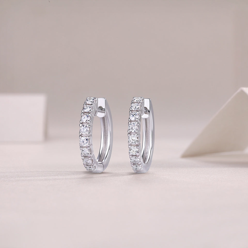 Trace Moissanite Huggie Hoop Earrings in Sterling Silver